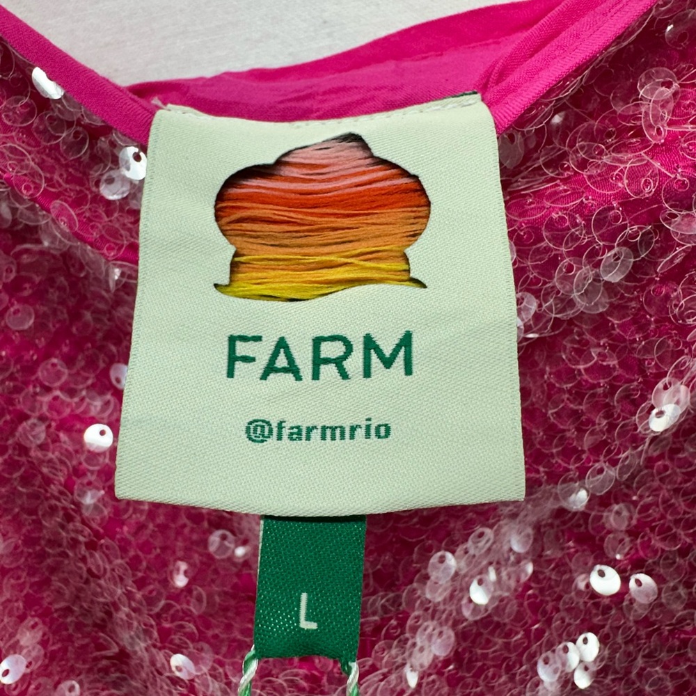 New Farm Rio Pink Sequins Anthurium Flowers Slip Maxi Dress Size L - Picture 3 of 15